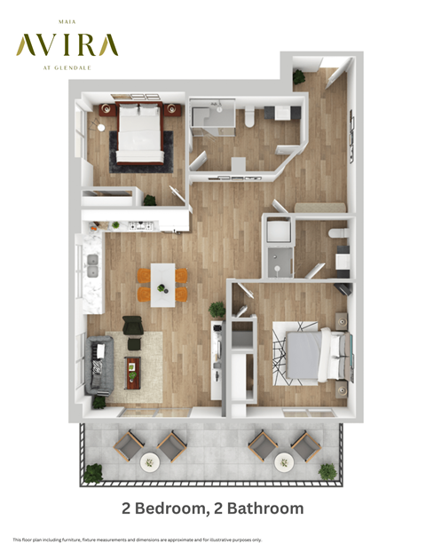 Floor plan for 2 beds, 2 baths, 1075 sqft